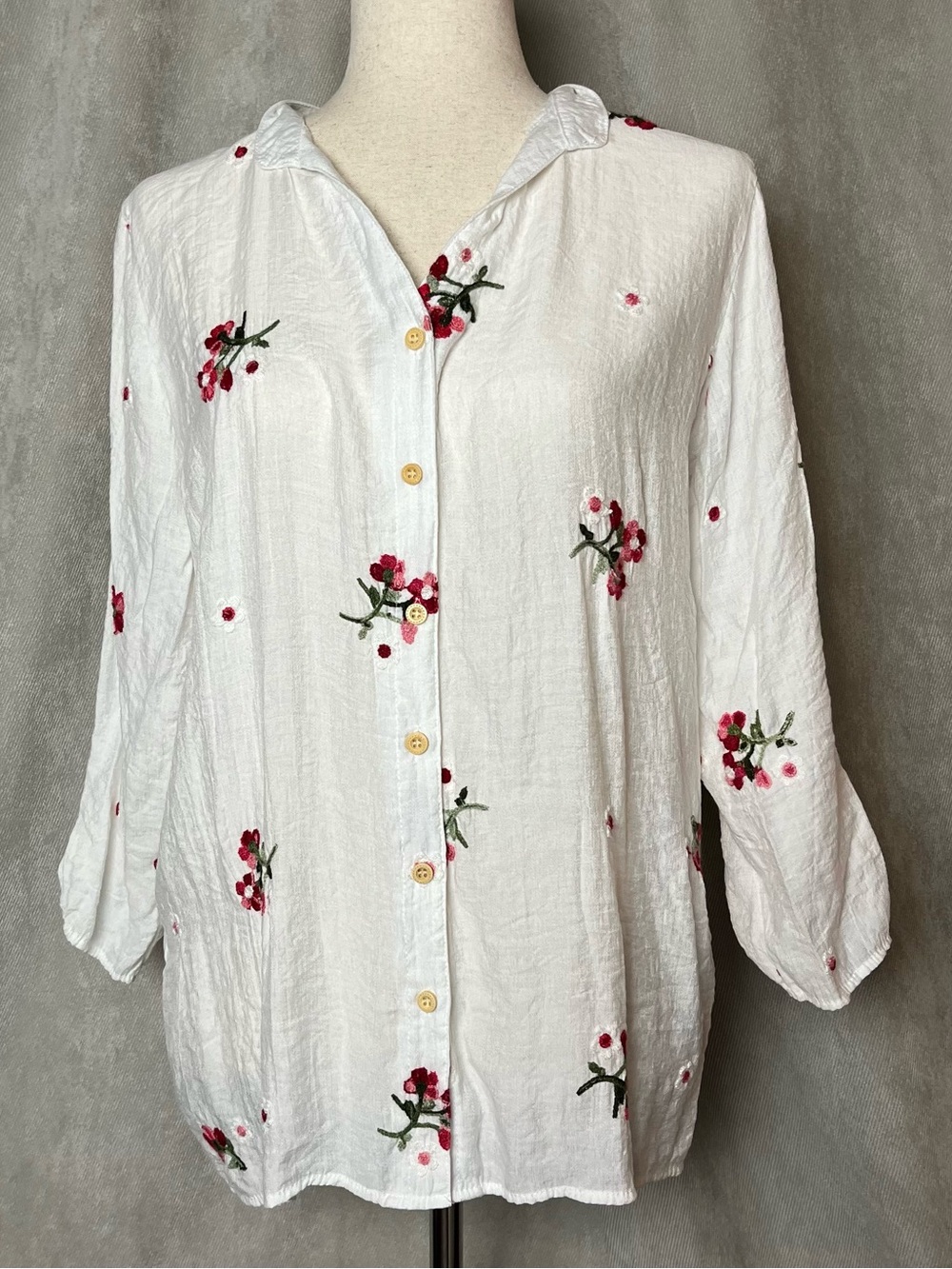 Anthropologie Kindred White Embroidered Floral Button Down Blouse Top XL - Picture 2 of 7